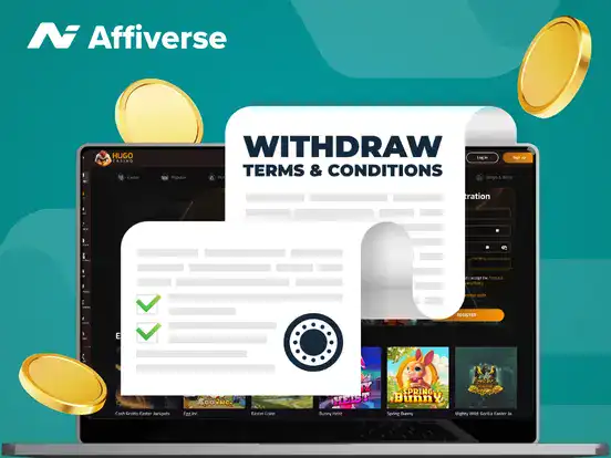 Casino withdrawal terms and conditions shown with gaming interface