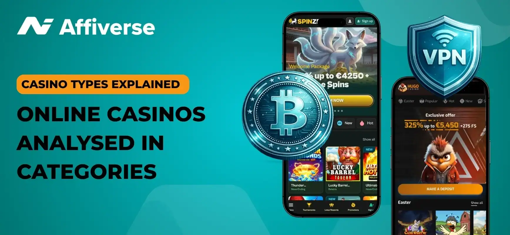 A banner about the different types of online casino sites.