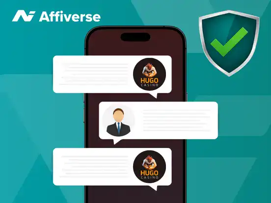Casino chat messages with security shield on mobile screen