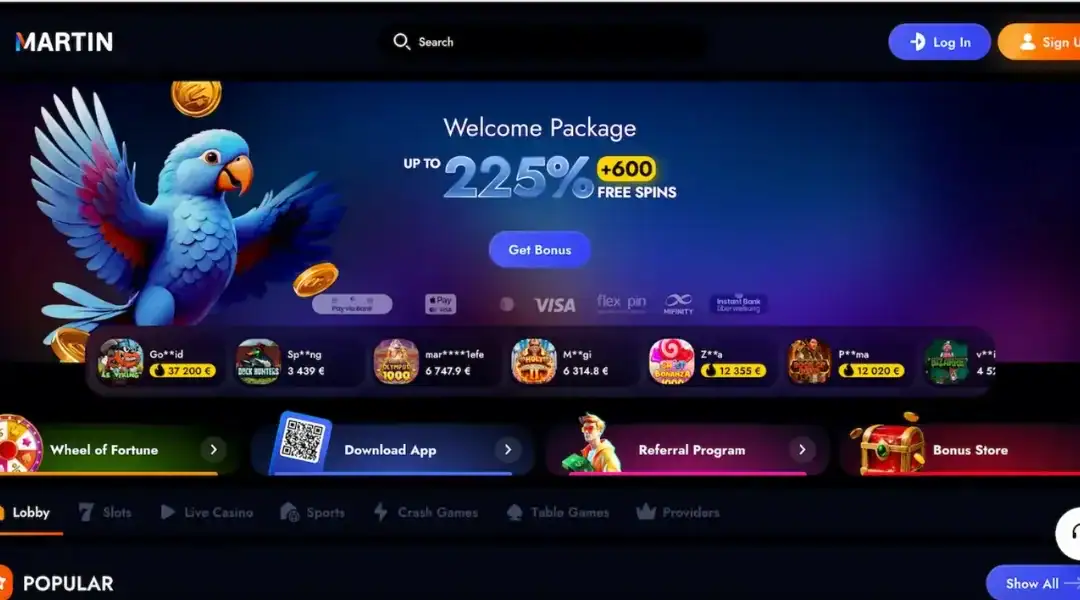 Martin Casino homepage.