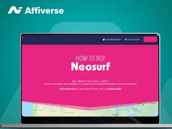 A laptop shows how to buy a Neosurf voucher against a green background.