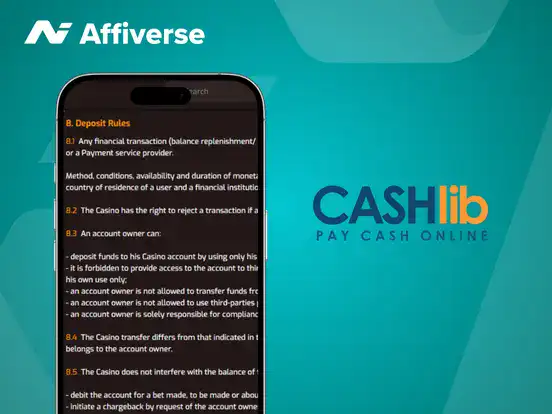 Deposit rules on a phone with the CASHlib logo against a green background.