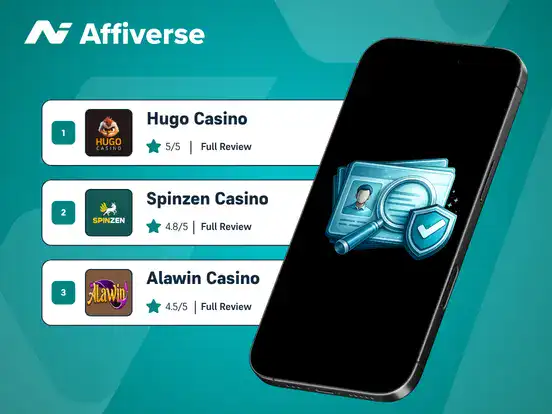 A licence check on a phone with a casino list against a green background.