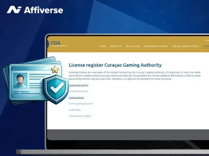 Licence register on Curacao’s website on a laptop with a licence badge.