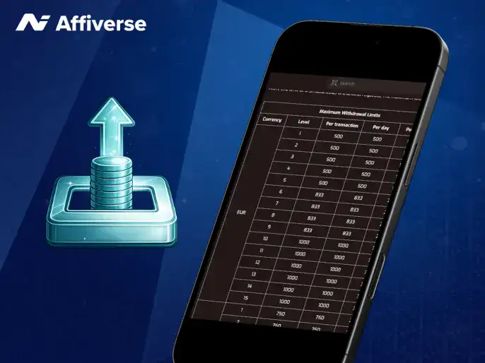 Withdrawal limits on a phone with a withdrawal logo against a blue background.