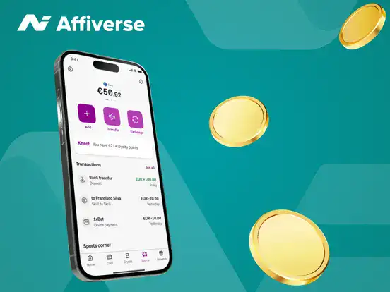 Smartphone with a financial app, floating gold coins add a sense of wealth and digital finance.