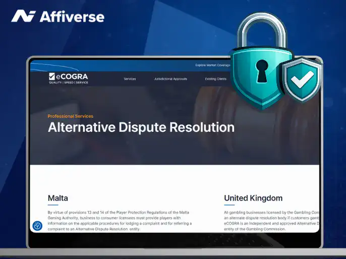 eCogra's ADR website on a laptop with a padlock.