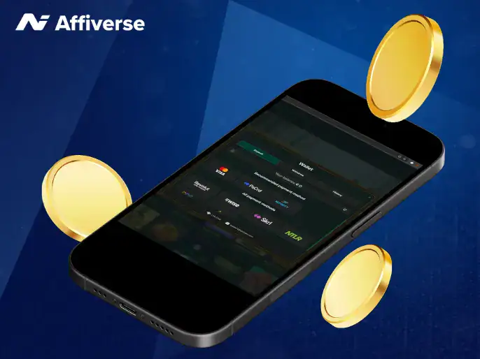 Smartphone displaying digital payment methods on screen, surrounded by floating gold coins.