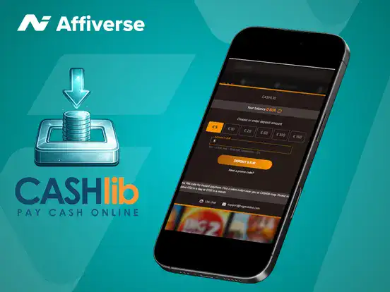 CASHlib deposit screen with its logo and a deposit symbol against a green background.