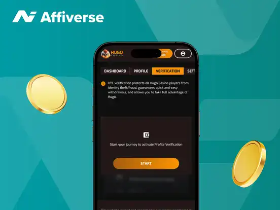 Casino verification process on a phone with two coins.