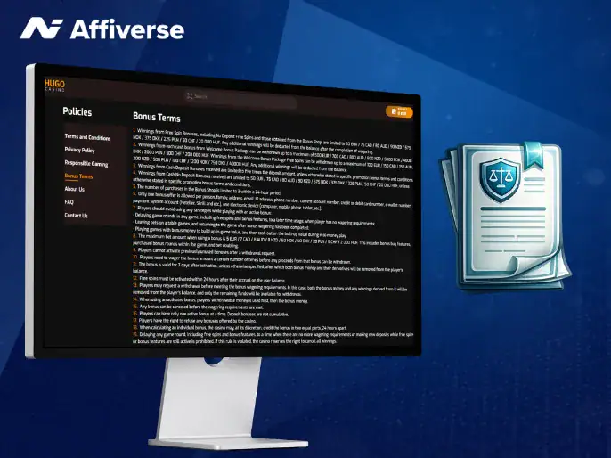 Bonus terms on a screen with a term logo next to it against a blue background.
