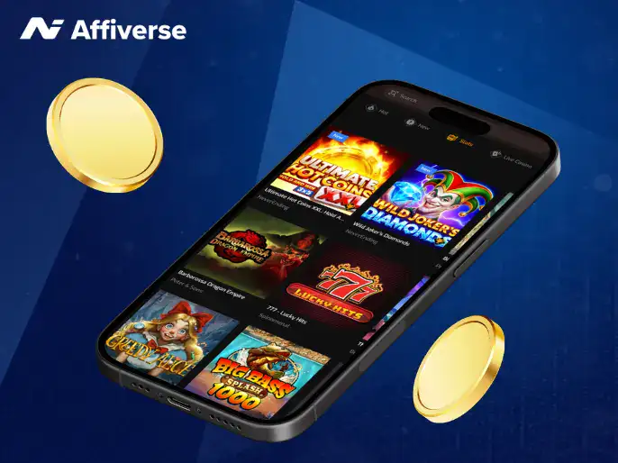 A casino's games on a phone with two coins.