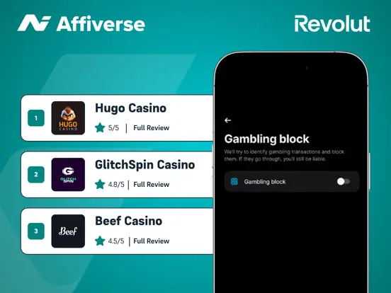 Revolut gambling block alongside top casino ratings
