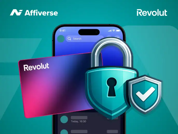Revolut card and app shown with padlock and shield security icon