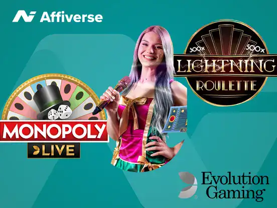 Evolution Gaming live titles, including Monopoly Live and Lightning Roulette