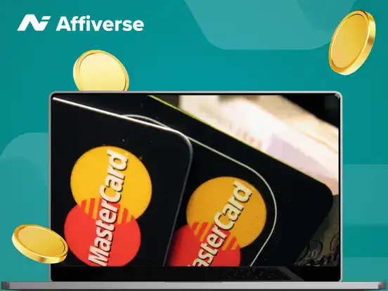 Close-up of Mastercard cards displayed on a casino payment-themed graphic