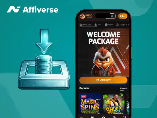 Mobile casino welcome screen with coin withdrawal icon