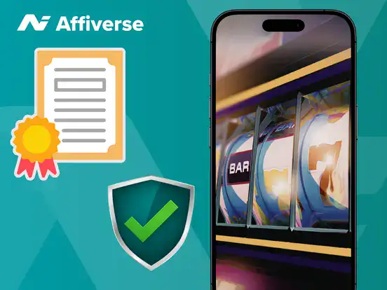 Graphic showing certified and secure online slot gameplay on a device
