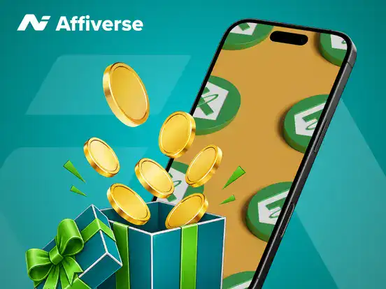 A smartphone showing Tether icons next to a gift box with floating gold crypto coins.