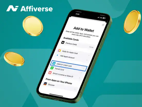 Add to wallet process on a phone with coins.