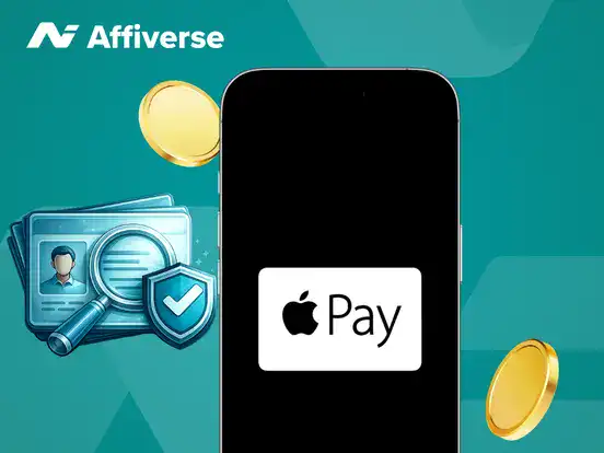 Apple Pay on a phone and a KYC logo with coins.