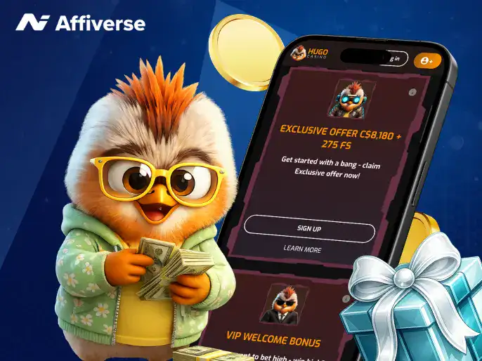 Animated owl character holding cash next to a phone and gift box.