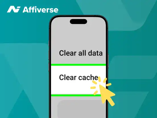Smartphone screen with a cursor selecting the "Clear cache" option.