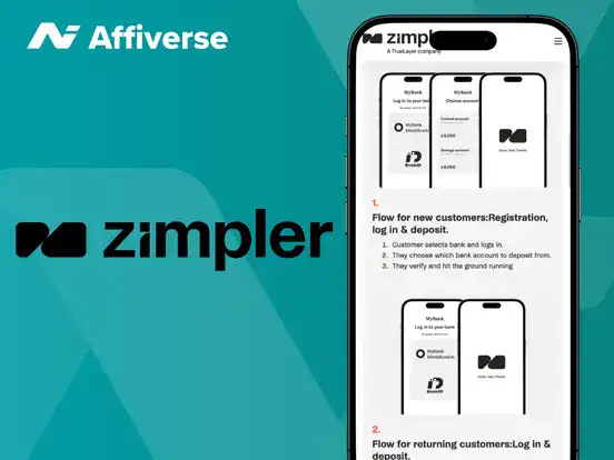 A smartphone showing Zimpler's registration flow next to a bank icon and the Zimpler logo.