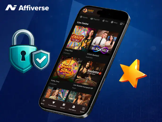 An iPhone displaying a mobile game interface surrounded by floating gold coins on blue.
