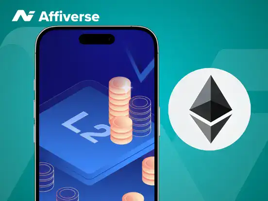 Affiverse graphic showing a hand using a smartphone to send Ethereum to a QR code.