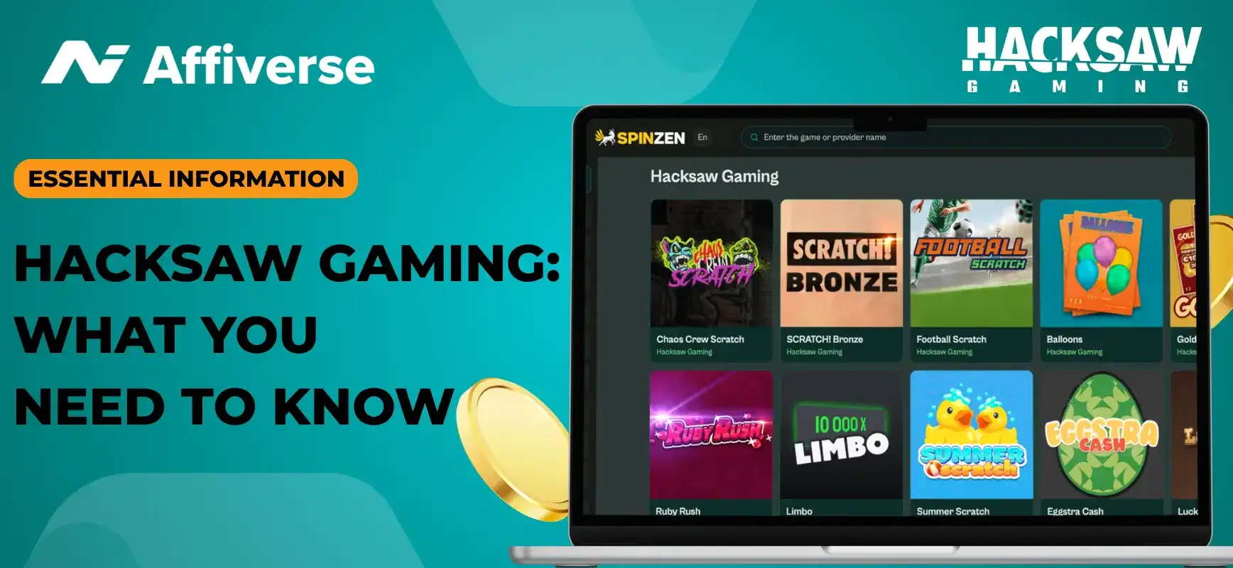 A laptop displaying Hacksaw Gaming games at Spinzen Casino.