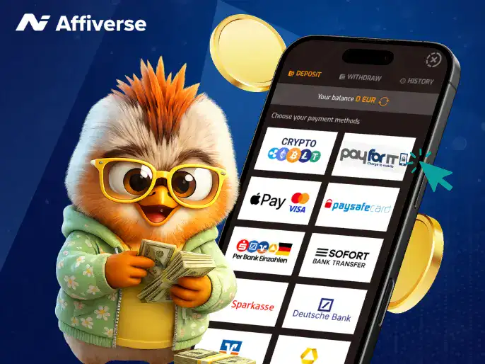 A mascot beside a casino app showing Payforit and other deposit methods