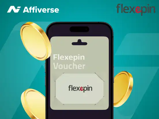 Flexepin voucher displayed on a phone screen with gold coins around it