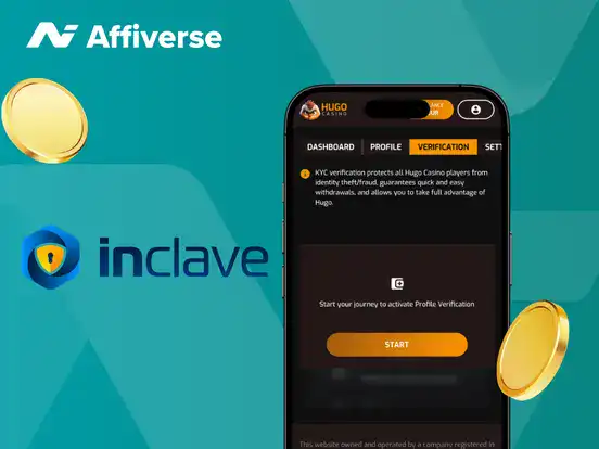 An inclave logo with a KYC process on a phone against a green setting.