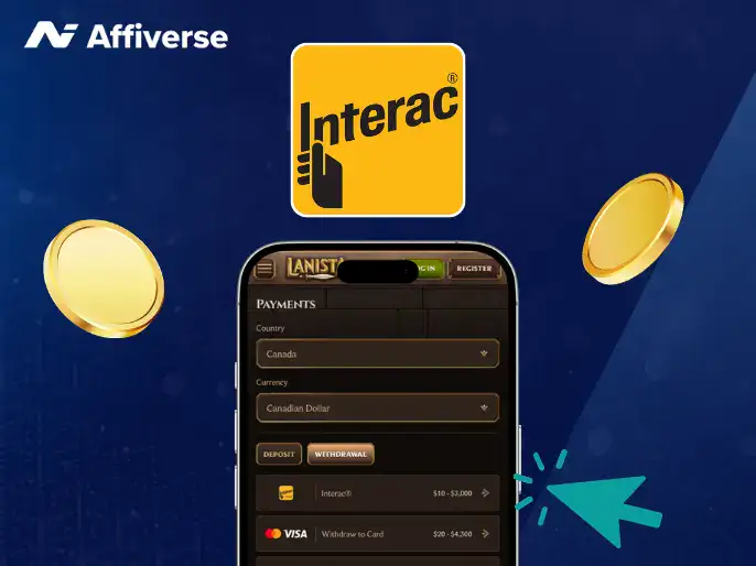 Mobile phone screen showing a successful Interac withdrawal confirmation with gold coins.