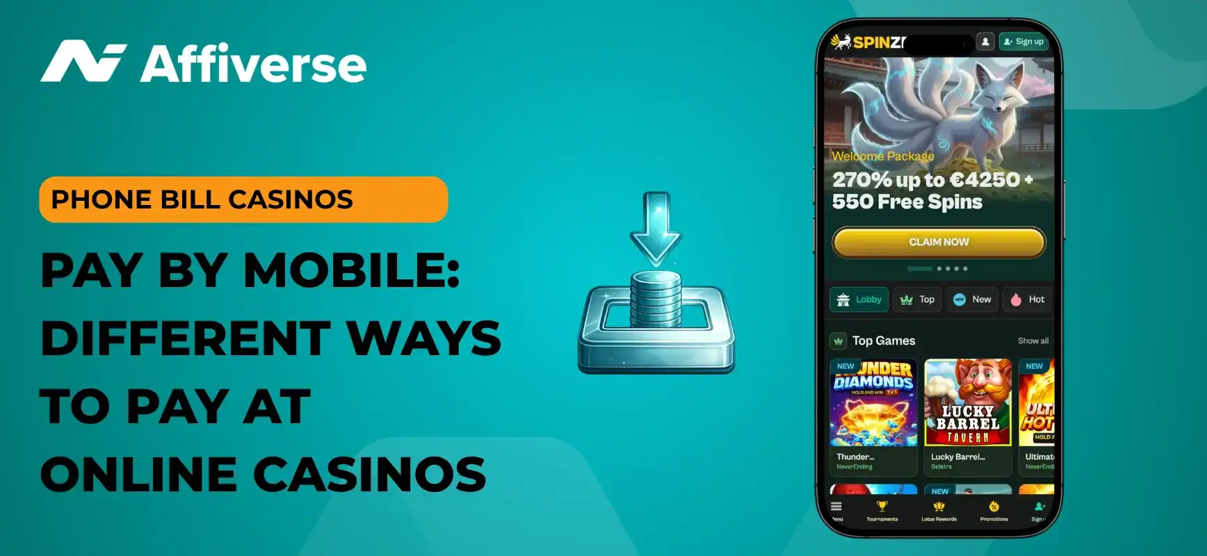A banner about ways to pay at pay by mobile casinos.