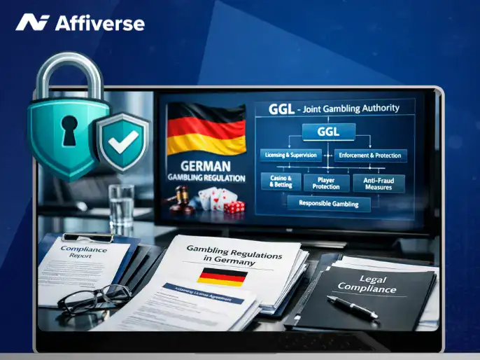 German gambling regulation and GGL compliance documents with security icons