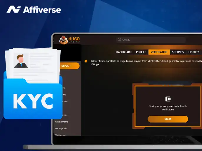 KYC verification process on an online casino dashboard with identity documents