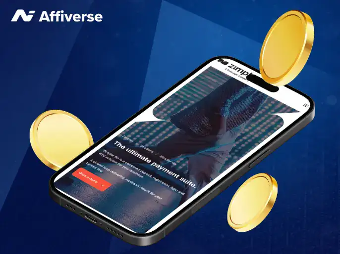 Smartphone showing the Zimpler payment website surrounded by floating gold coins.
