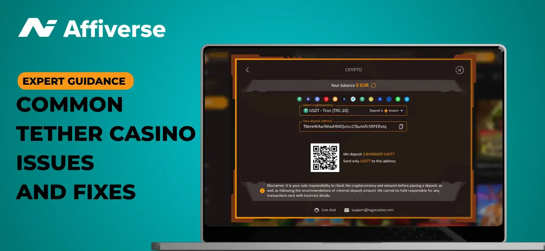 A banner about most common issues at USDT casinos and how to fix them.