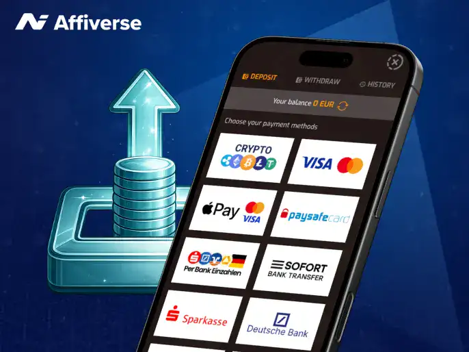 Mobile casino payment methods with coins and upward arrow