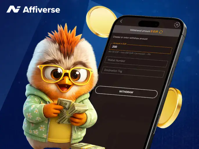 An owl holding cash next to a phone showing a withdrawal on a blue background.