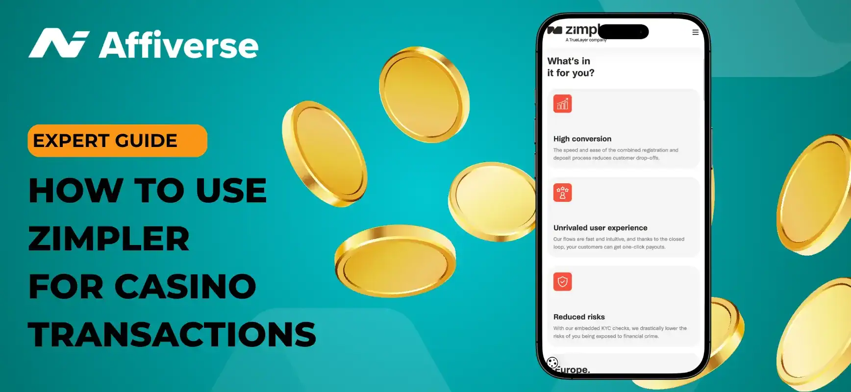 A banner about using Zimpler for online casino deposits and withdrawals.