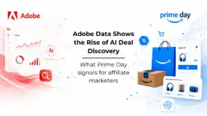 Adobe and Prime Day graphic showing AI deal discovery and ecommerce analytics.