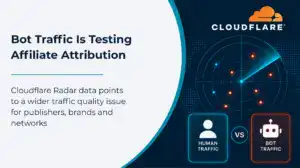 Cloudflare Radar graphic showing bot traffic testing affiliate attribution.