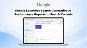 Google Search Console AI performance reports on laptop screen.