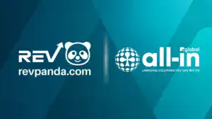 Revpanda Group and All-in Global logos on a teal acquisition graphic.
