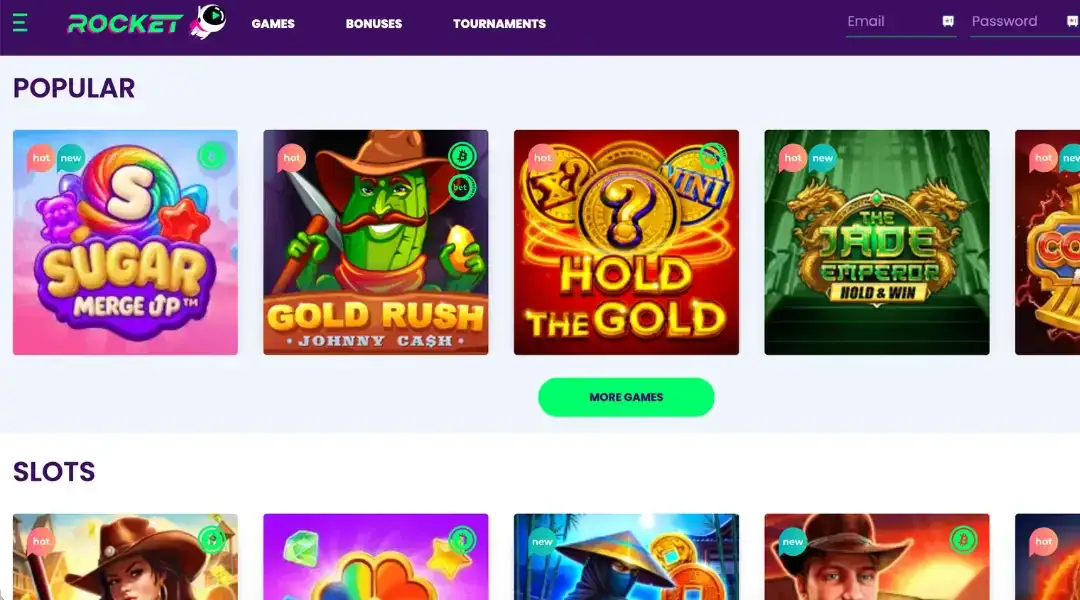 Casino Rocket game selection screenshot.