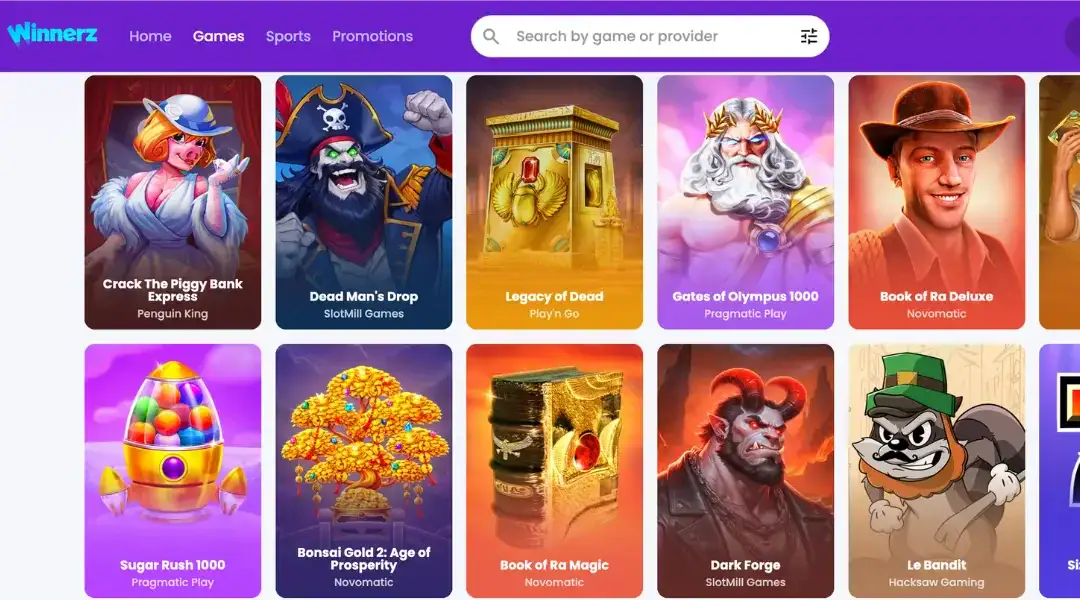 Winnerz Casino homepage.