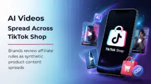 AI-generated TikTok Shop videos shown beside product and creator content icons